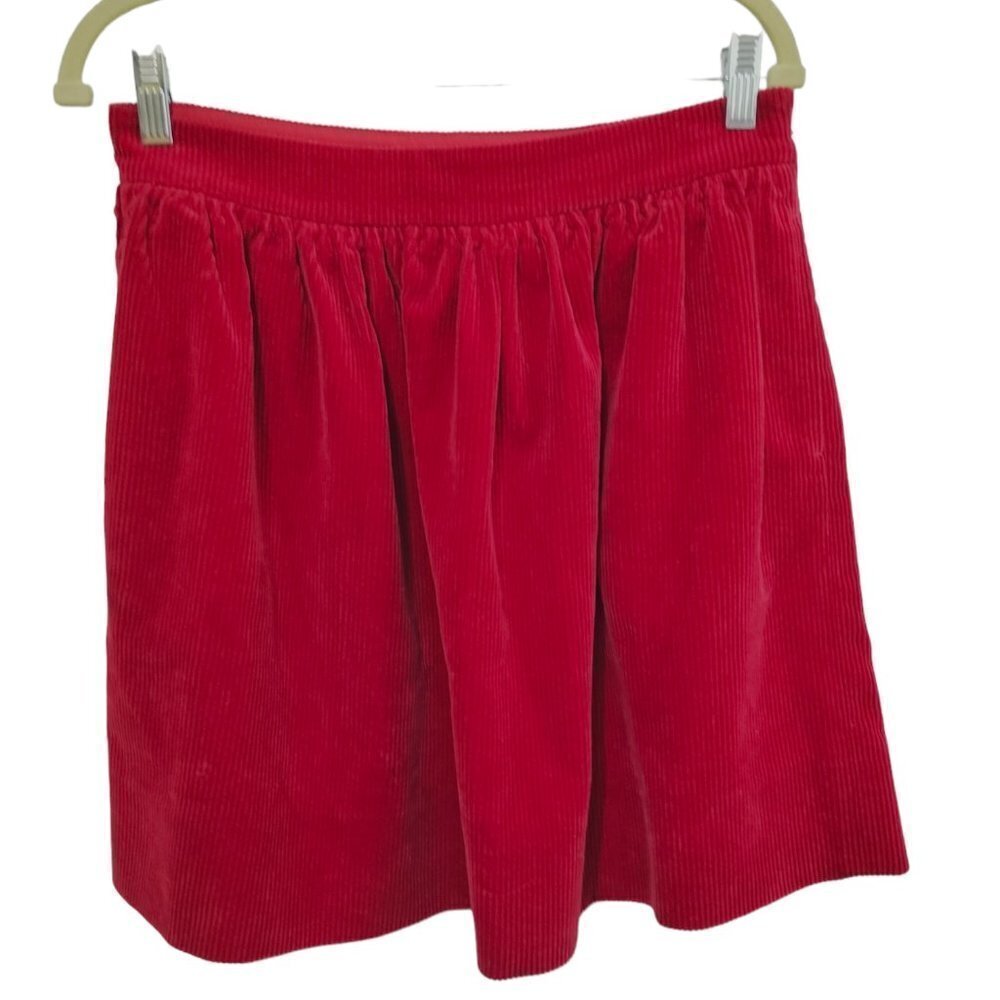 (SK28) Ralph Lauren Vtg 90's Cherry Red Corduroy Pleated Skirt Size 2 (US 6/8)